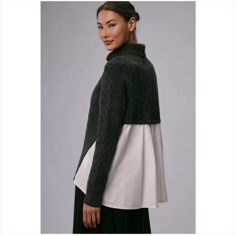By Anthropologie Mixed Media Turtleneck Cable Sweater - Picture 2 of 3